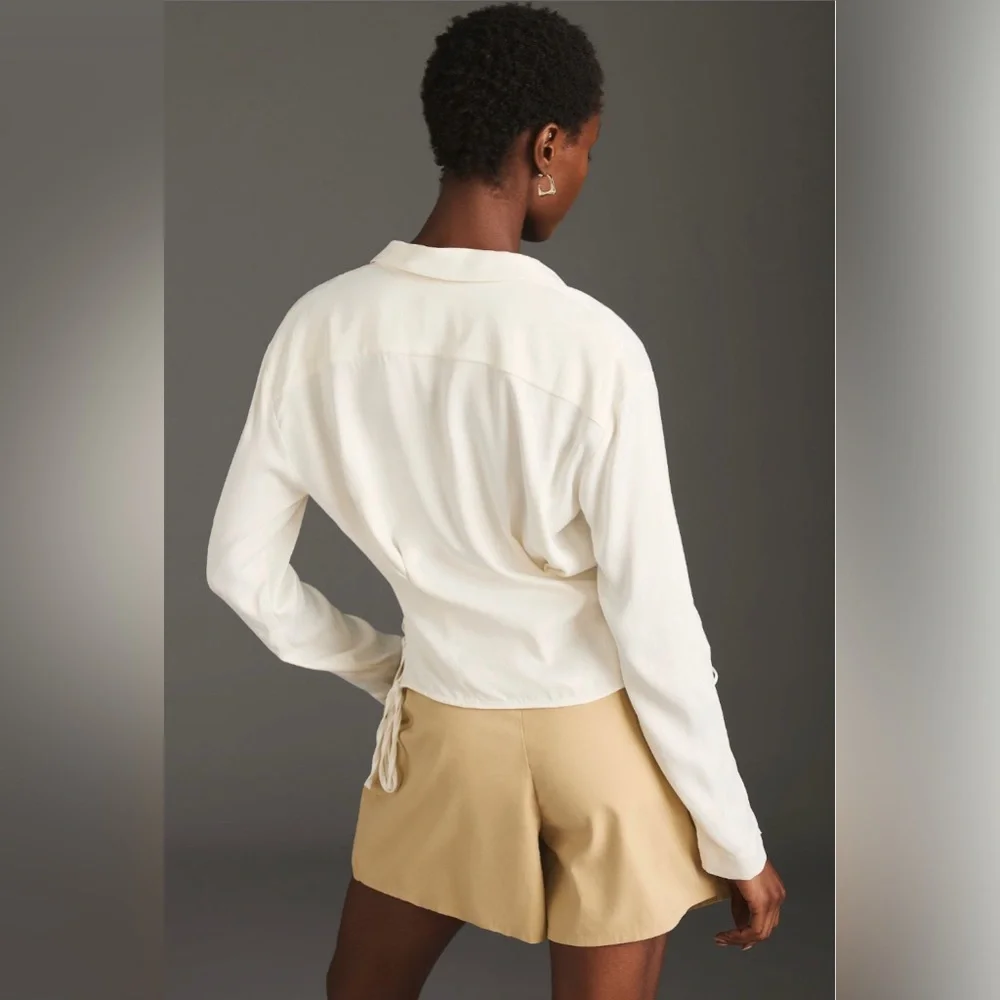 By Anthropologie Long-Sleeve Silky
Corset Blouse in White NEW - Picture 3 of 14